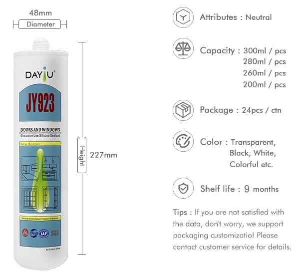 Advanced Jy923 Great Glass&Metal Silicone Sealant