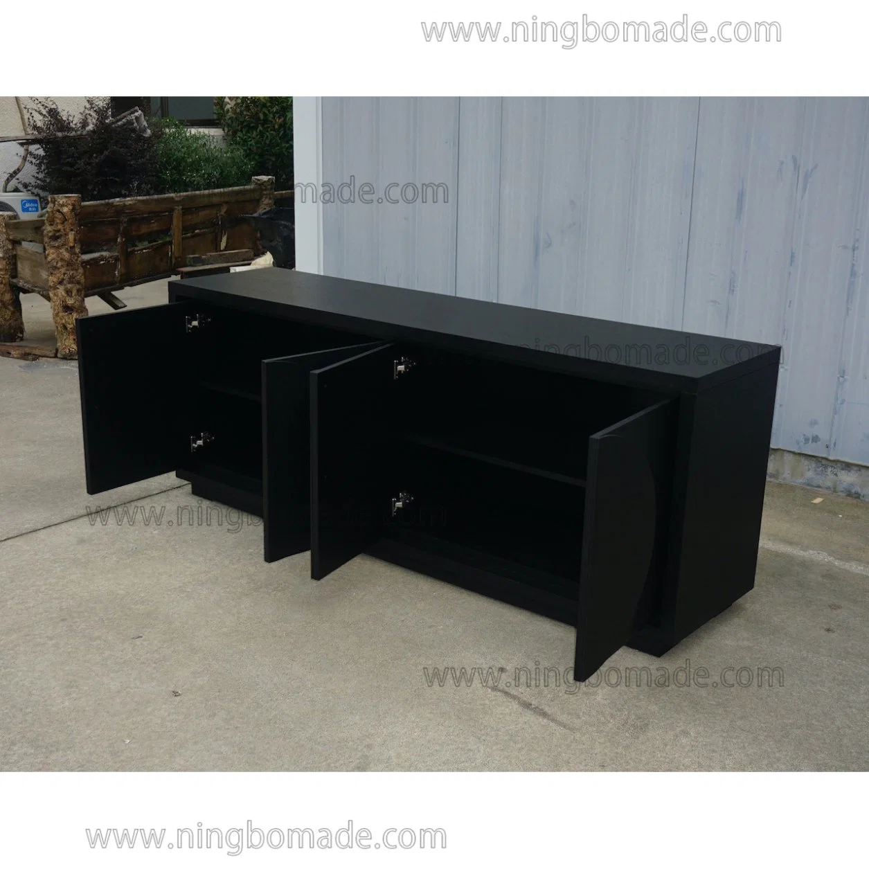 Muebles de Artesanía de prima media luna Madera de Roble Negro 4 puertas armario con mangos de madera