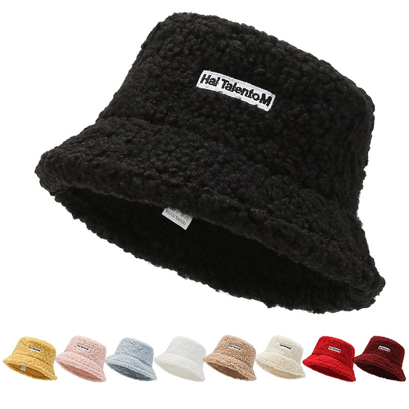Fashion Winter Warm Fur Customized Woven Label Bucket Hat for Women