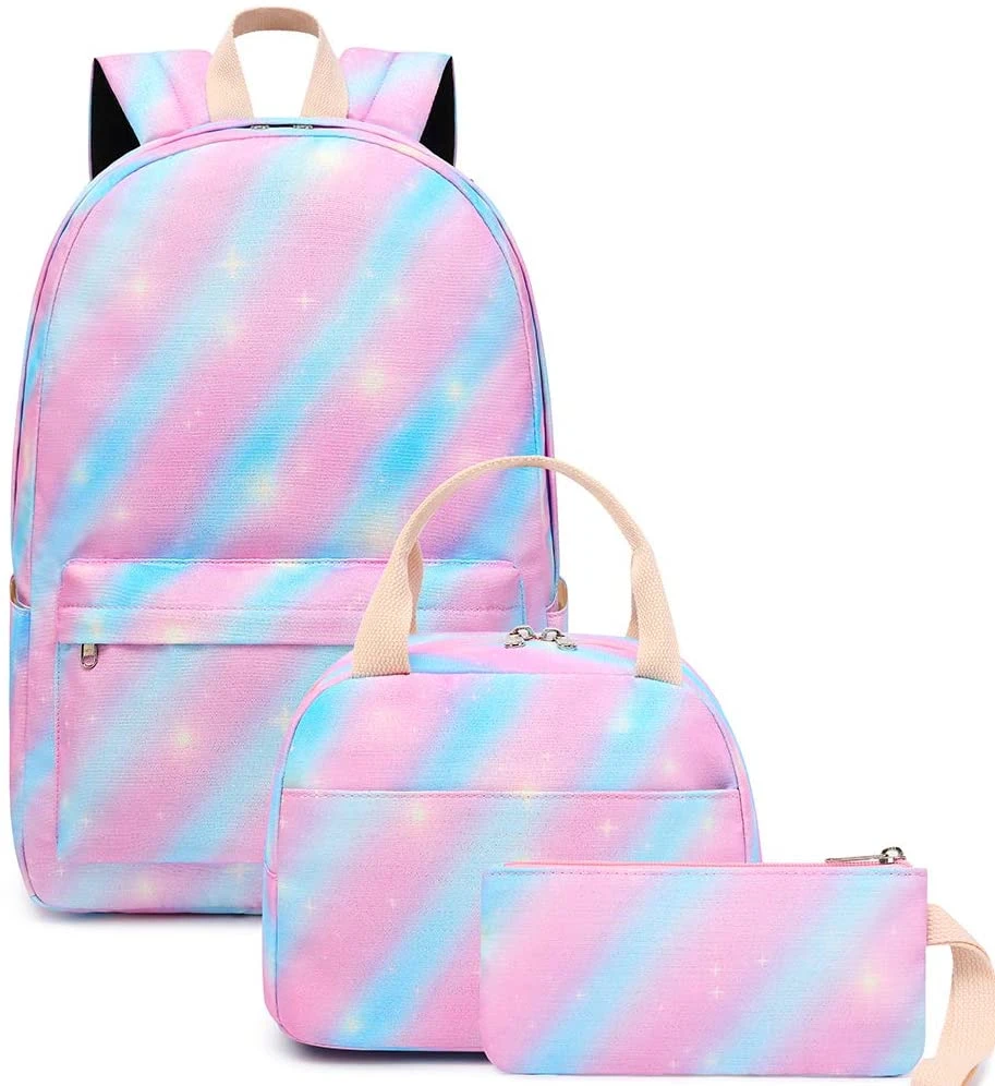 Heißer Verkauf Rosa Streifen Muster Nizza Wasserfest 3 Stück Schüler Schultern Tasche Back to School Taschen Rucksack-Sets für Mädchen