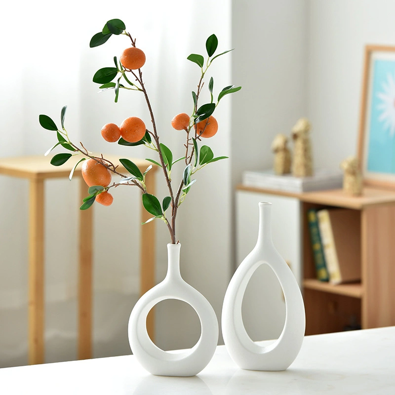 Ceramic Vase 2 Pack White Hollow Flower Vase Hotel Office Home Decoration Sculpture Decor