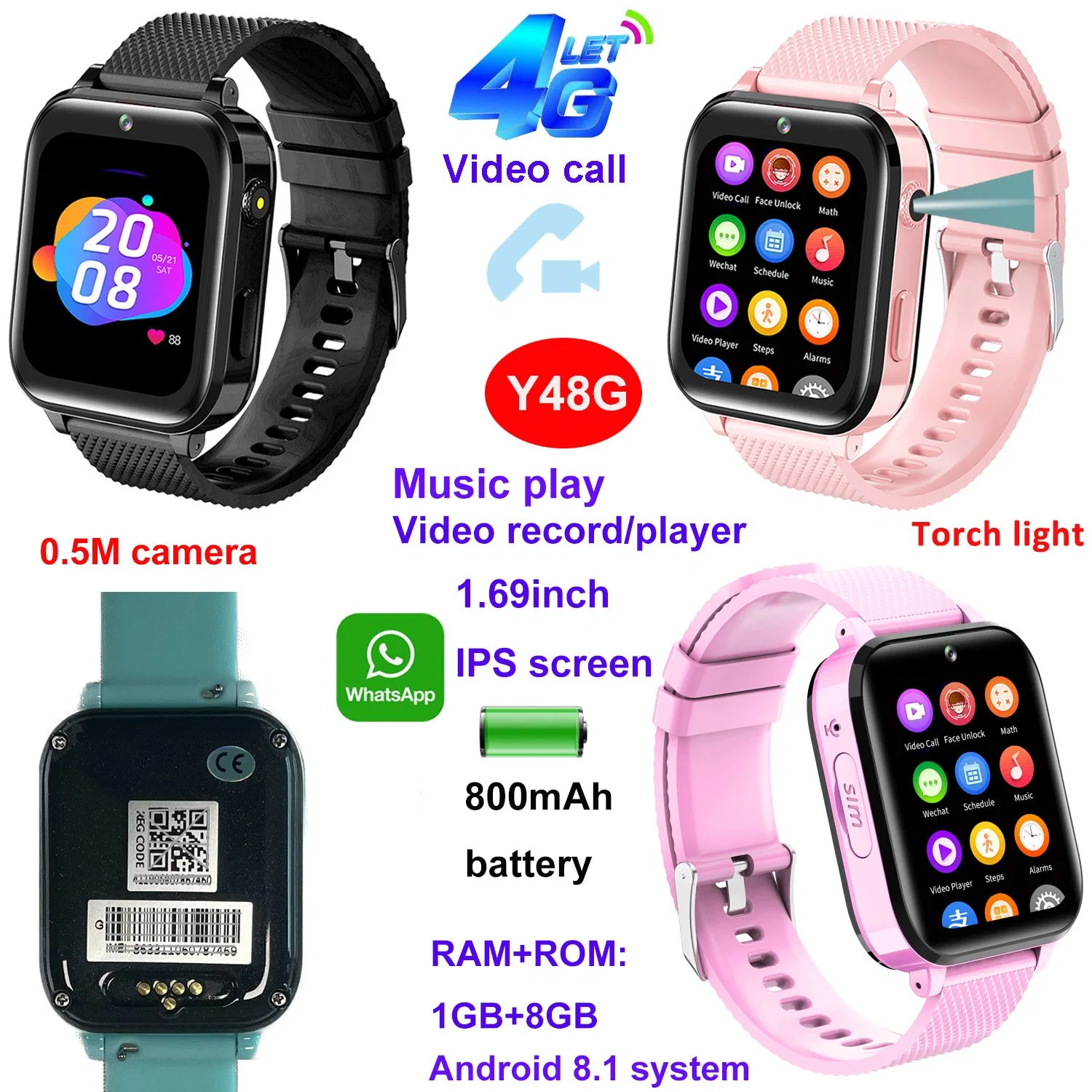 Neue Ankunft wasserdicht IP67 4G Kinder Kindersicherung GPS Tracker Smart Watch Phone mit HD-Kamera für Videoanruf-Fernbedienung snapshot Y48G