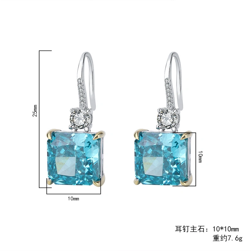 أبيض ذهبي مطلي 925 Sterling Silver 5A Blue CZ Hook حلقات الأذن