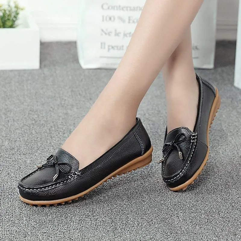 New Fashion Soft Soled Leather Female Shoes Bow-Knot Breathable Lightweight Casual Comfortable Shoes for Women