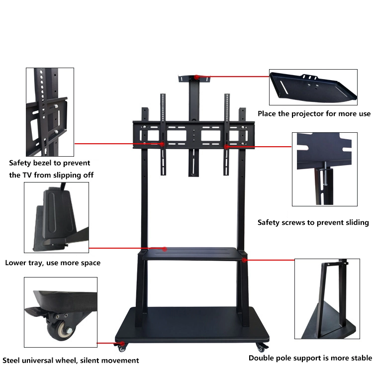 65-98 pouces réglable en hauteur de montage de la télévision 79 inch Chariot Mobile TV Stand 360 tourner-de-chaussée pour écran LCD TV écran LED Panier