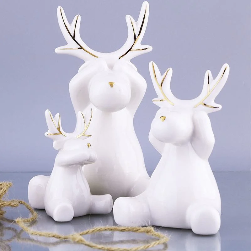 White Reindeer Design Tabletop Ceramic Decoration Christmas Ornament