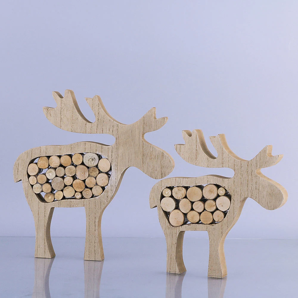 Christmas Decoration Home Decore Wooden Animals Carving Crafts Reindeer Wood Craft Ornament