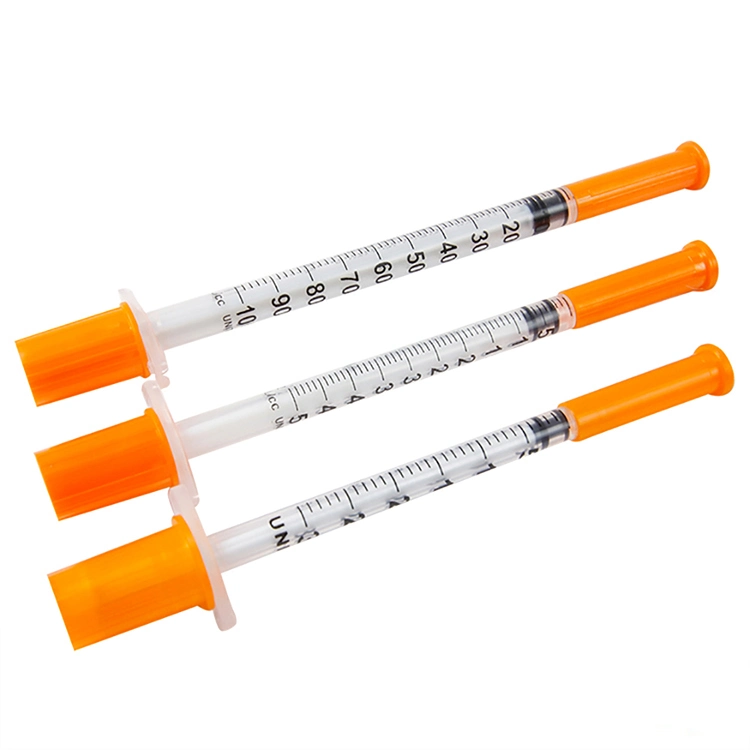 Tapa naranja 0.3ml de 0,5 ml 1ml insulina jeringa con aguja jeringa de insulina médicos desechables