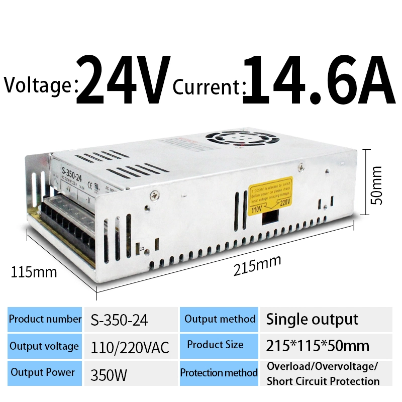 Caja de metal S-350-24 SMPS transformador de potencia de 110V*220V a 24V DC (350M 24V 14,6A)