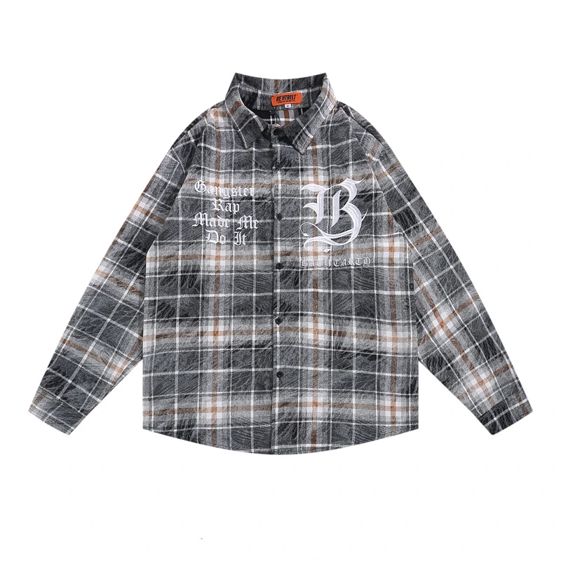 Custom Embroidery 100% Cotton Long Sleeve Casual Plaid Shirts