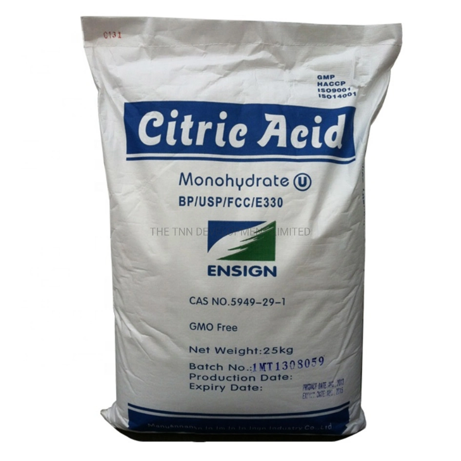 Aditivos alimentares Bolsa de classe química de 25 kg CAS 77-92-9 CAS 5949-29-1 Bp98 E330 Food Grade 8-40 Mesh ácido cítrico anidro e. Monohidratado