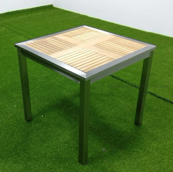 Outdoor Garden Furniture Metal Frame Teak Top Dining Table