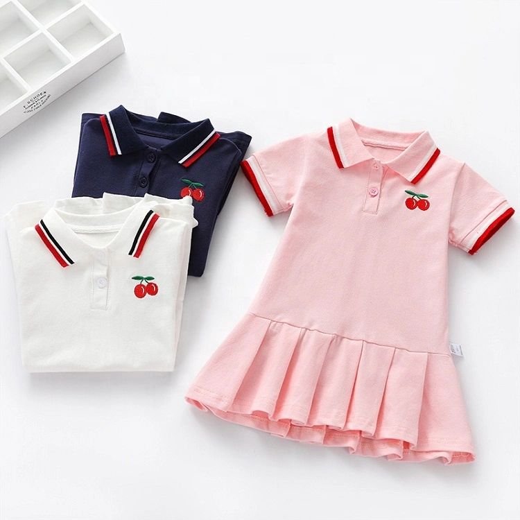 Children Dress Spring Summer Turn-Down Collar Kids Short Sleeve Dresses Toddler Baby Girls Summer Cotton Polo Dress