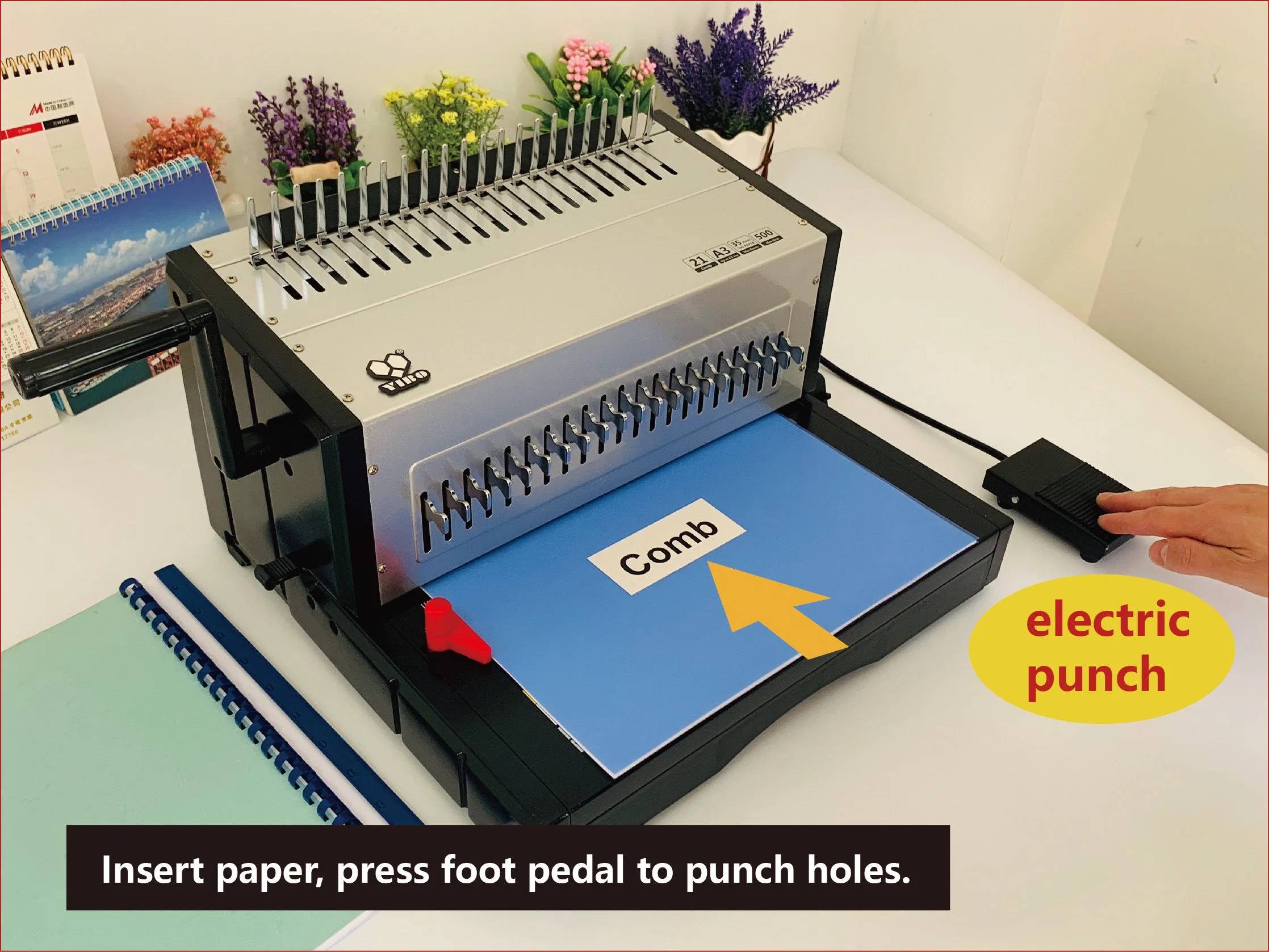 Tamaño A3 pastilla pedal eléctrico combinado PUNZONADO ENCUADERNADORA ES8708