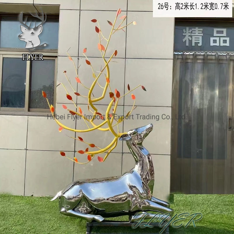 Flyer Sculpture OEM Garden Decoration Modern Animal Statue Stainless Steel Deer Sculpture