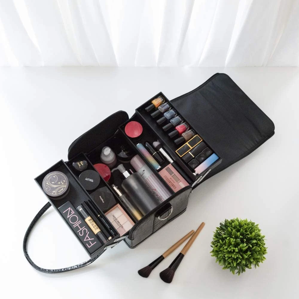 Leather Makeup Box Professional Beauty Cosmetic Organiser Travel Vanity Case