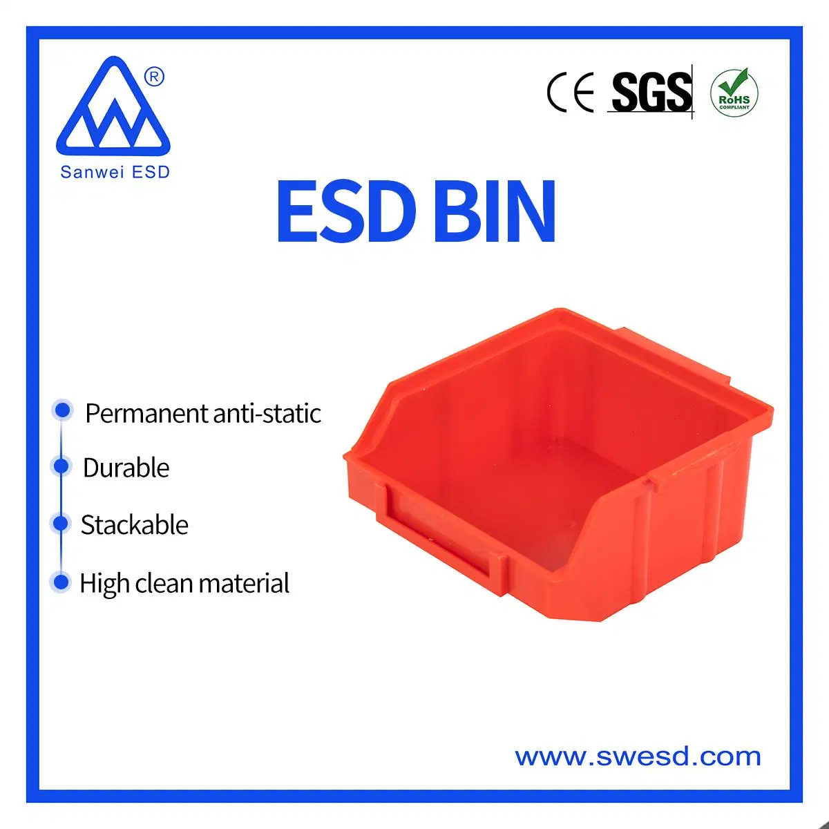 Clean Material Red ESD Permanent Anti-Static Bin