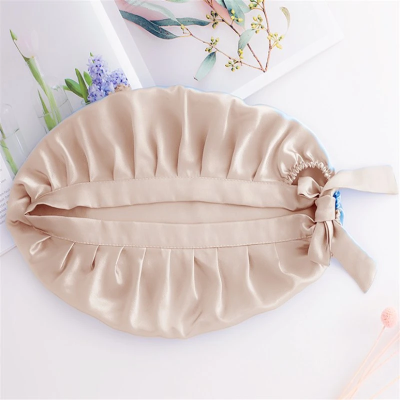 Sbelle OEM Double Waterproof Layers Bathing Showersatin Bonnet Silk Sleep Cap Custom Designer Large Shower Cap Woman