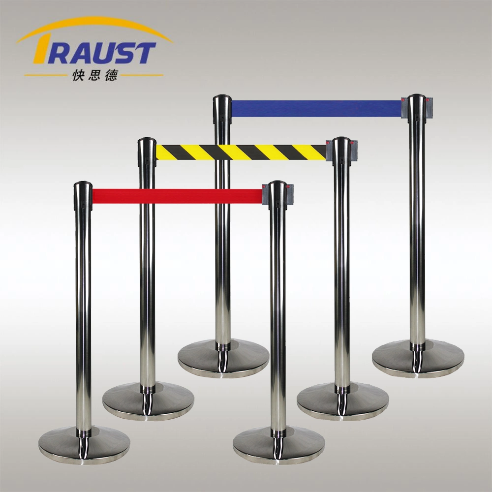 Airport Stainless Steel Retractable Belt Pole, Stretch Belt Barriers Queue Stanchion