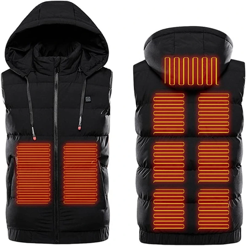 Fashion Electrical Heated Hooded Vest Winter Waterproof USB Sleeveless Heated Jackets