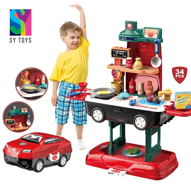 Sy Other Pretend Play Preschool 34PCS Boys Kitchen 2 in 1 Plastic Car Children Kitchen Set Toys