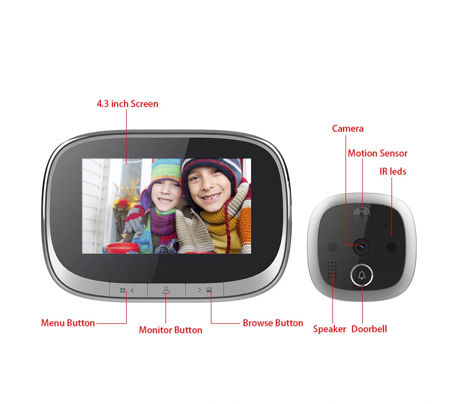 4.3 Inch Display Electronic Door Bell Video Infrared Camera Viewer with Motion Sensor