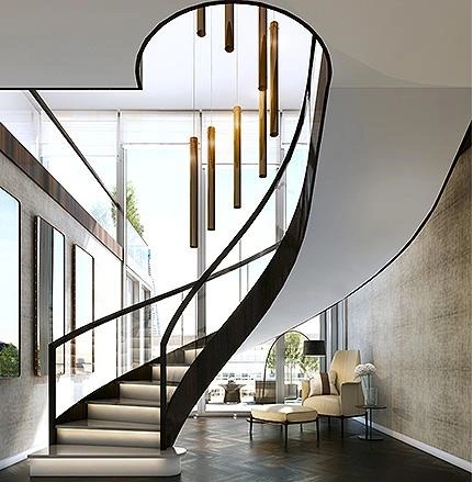 New Product Curved Staircase Modern Steel Solid Wood Stairs