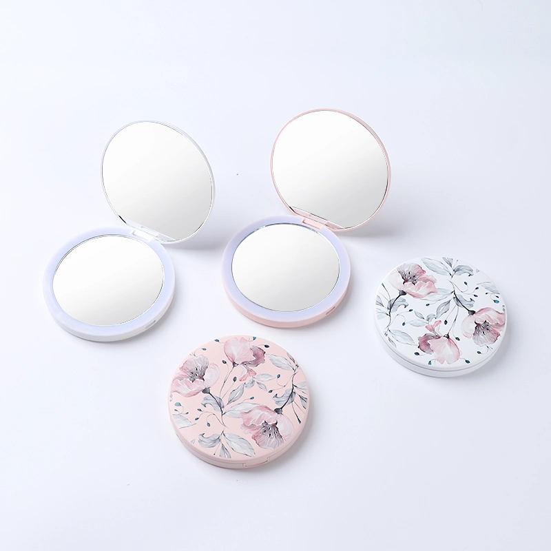 Small Double Sided Handheld Magnifying Portable Round Mini Travel LED Lighted Makeup Cosmetic Purse Pocket Mirror