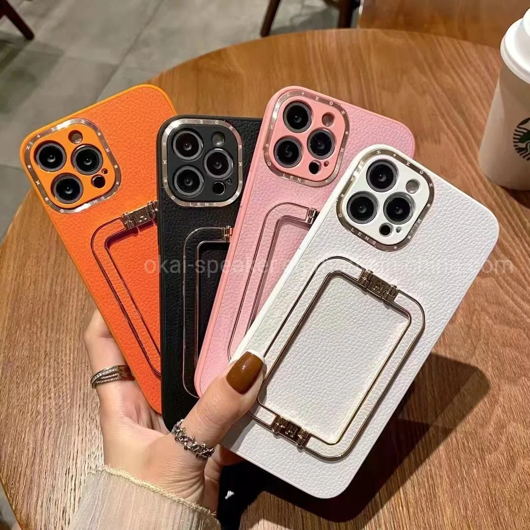 New Arrived Simple PU Stand Holder Phone Case for iPhone 13