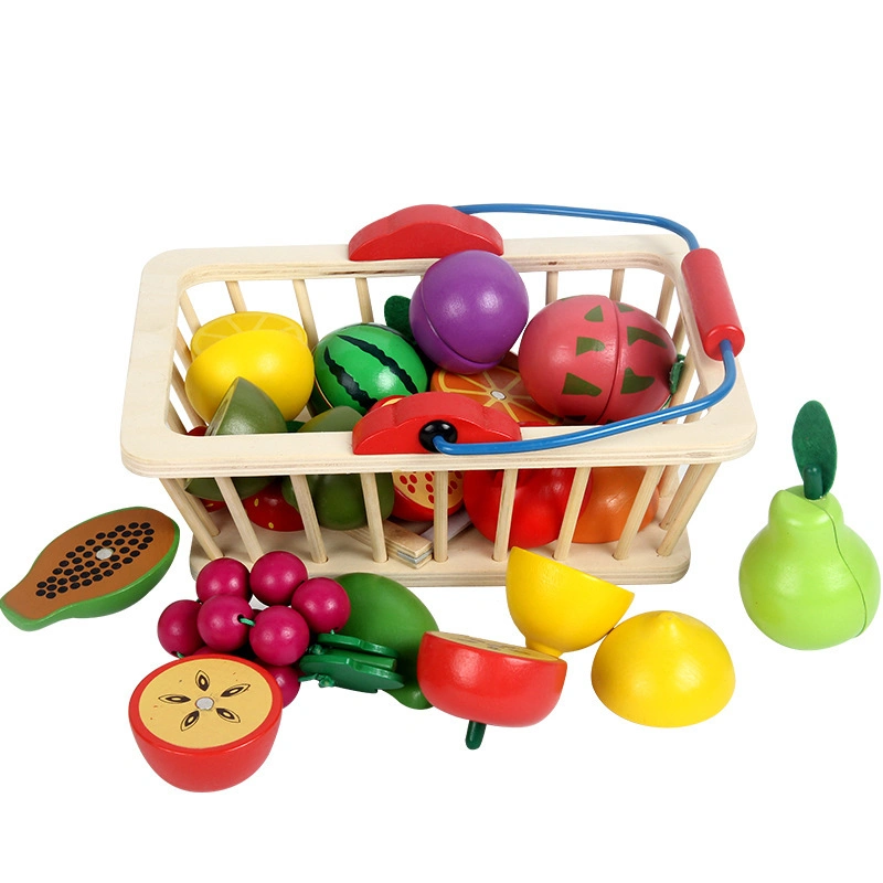 Wooden Play Food Educational Toy Wood Cutting Magnetic Fruit Vegetables Toddler Cooking Pretend Play Kitchen Food Set for Kids Toy