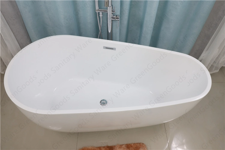 Modern USA New Standard Height Dimension Oval Shape Free Standing Acrylic One Person Bath Tub Soaking Freestanding Bathtubs