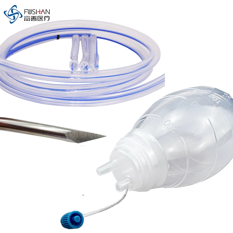 Medical Disposable Silicone Jackson Pratt (JP) Round Channel Fluted Surgical Drain with Reservoir Capacity 100ml/200ml/400ml Closed Wound Drainage Tube Kit