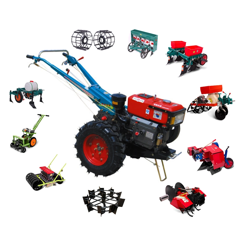 Farming 22 Horsepower Diesel Water Cooled Engine Motor Small Two Wheel Walking Tractor with Rotary Tiller and Flip Plough