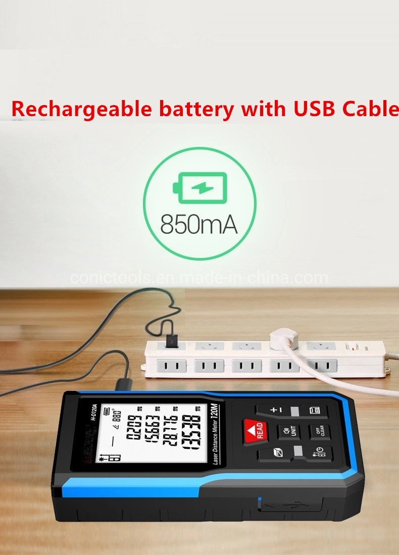 50m/70m/100m/120m Laser Distance Meter Rangefinder with Rechargeable Battery
