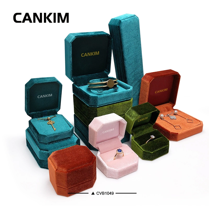 Cankim High quality/High cost performance  Velvet Jewelry Boxes Velvet Ring Box Velvet Boxes Jewelry Box Octagon Box with Logo