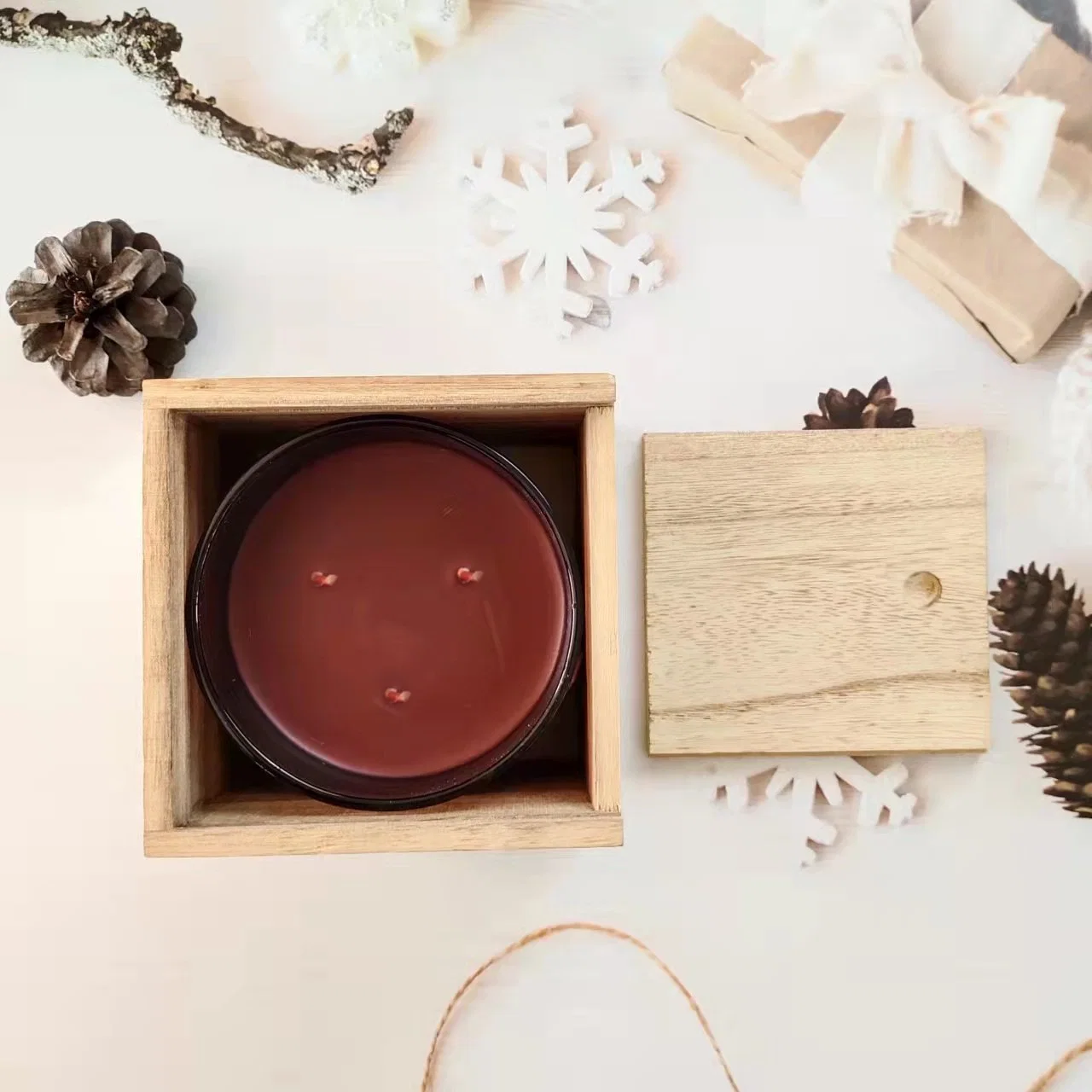 Wholesale/Supplier Home Decorations Three Wick Wood Box Large Scented Candle Christmas Gift