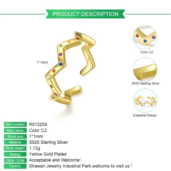 Оптовая торговля женщинами' S простым дизайном 925 Silver регулируемое кольцо модные цвета с золотым покрытием мода украшения для CZ волна кольцо