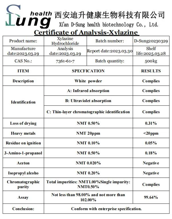 Pharmaceutical Intermediates Xylazine CAS 7361-61-7 API Xylazine Raw Powder Xylazine