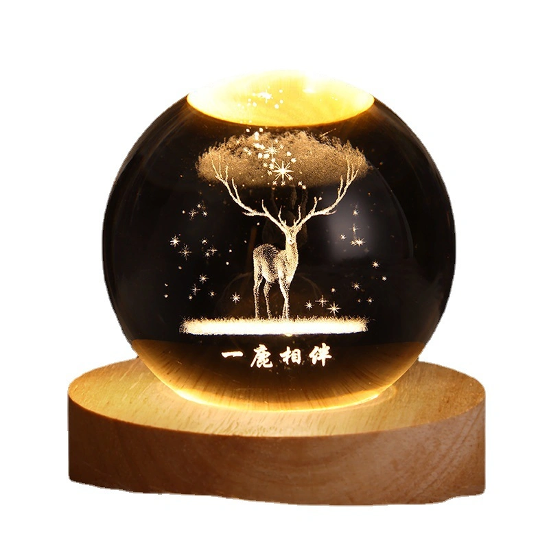 Système solaire 3D Crystal ball Night Light avec base LED Bois pour garçons enfants adolescents