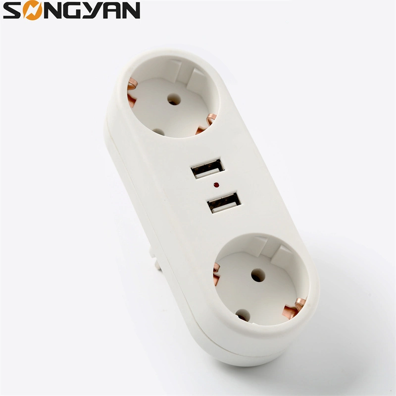 2 Way Socket 16A European Standard Conversion Adapters with USB