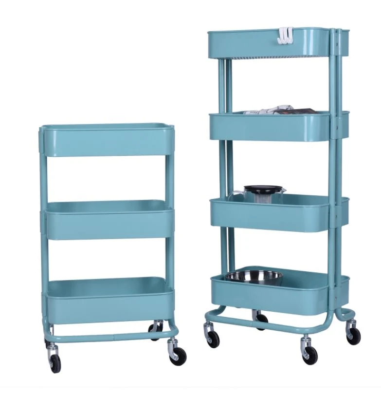 Metal Stainless Steel Kitchen Home Wheels Storage Tray Cart Trolley