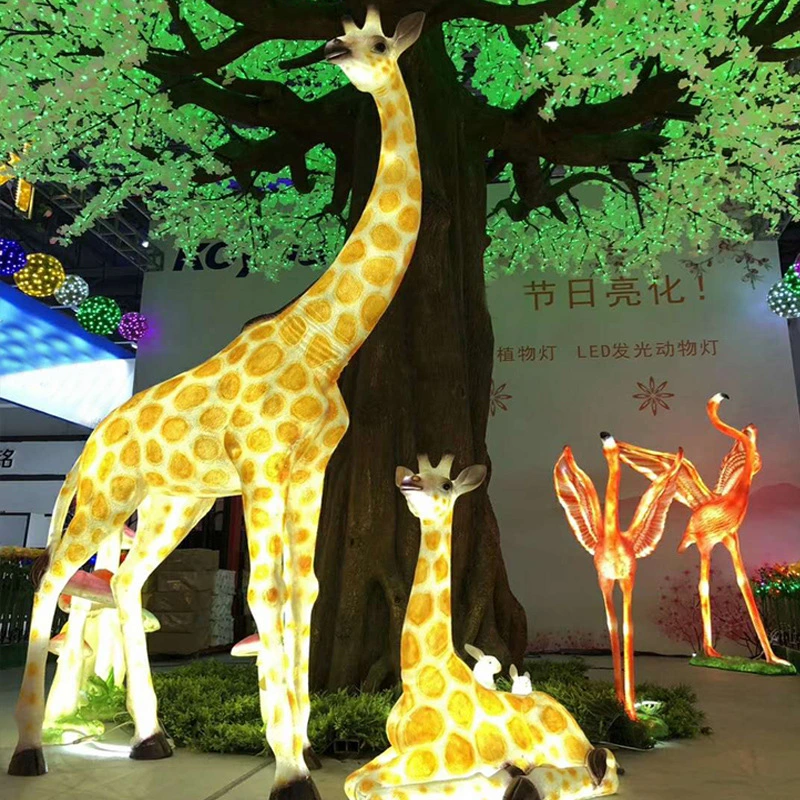 Garden Decor Customize Fiberglass Resin Life Size Animal Statues Design LED 3D Deer Motif Lights