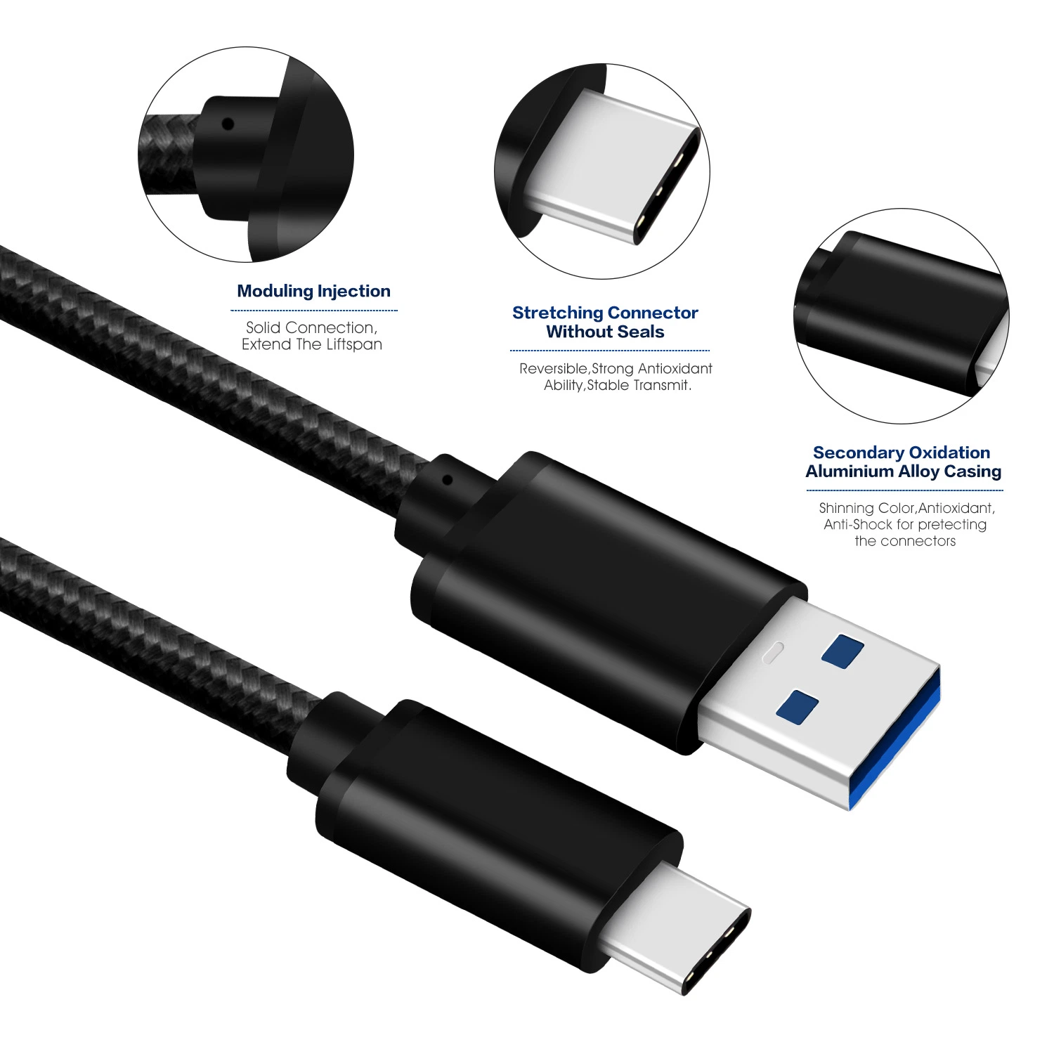 Câble USB C tressé à chargement rapide vers USB3.0