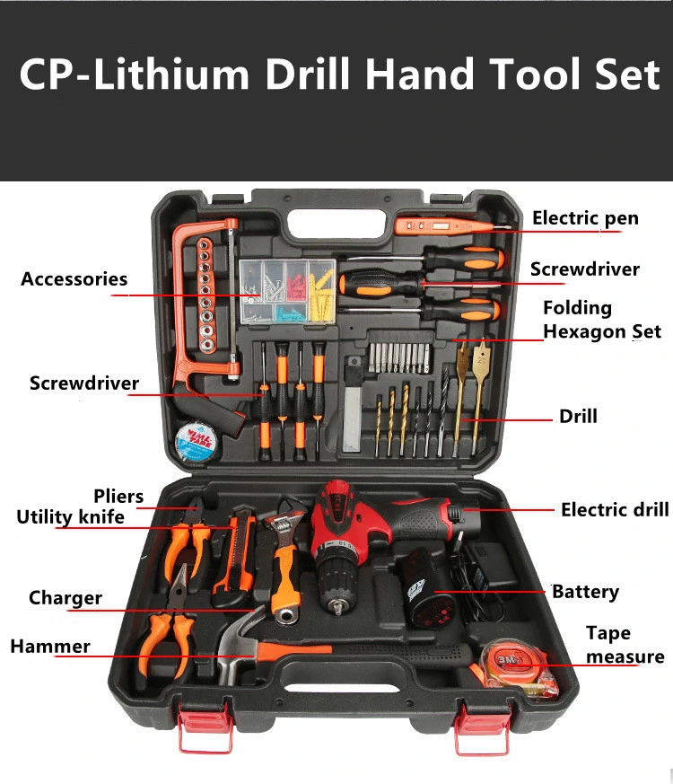 117PCS Household Manual Combination Toolbox Car Screwdriver Pliers Wrench Tool Lithium Drill Set Hardware Tools