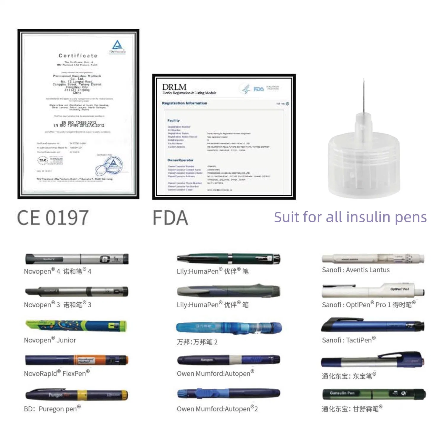 Prix bas Aiguille de stylo à insuline jetable de sécurité de 30g 31g 32g 33g 4mm 5mm 6mm 8mm médicale.