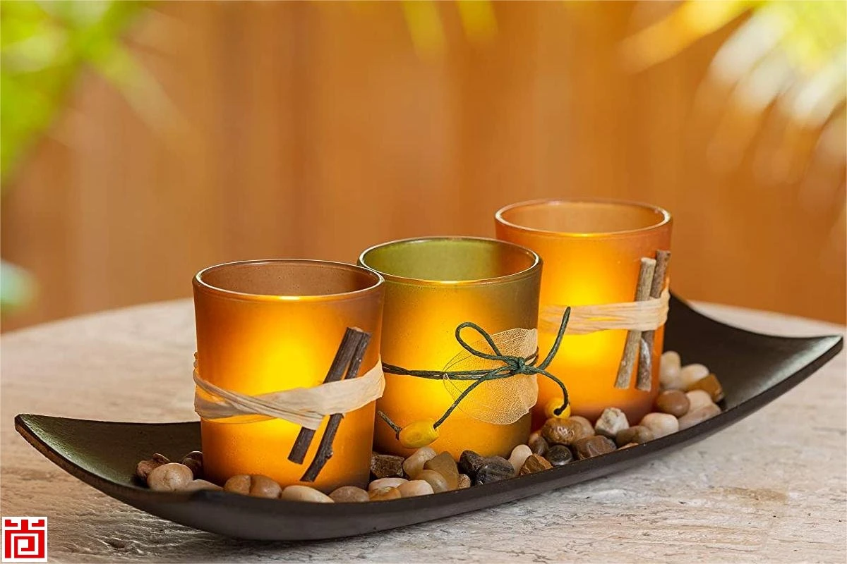 Creative Craft Set of 3 Glass Candle Holder with Glass Tray