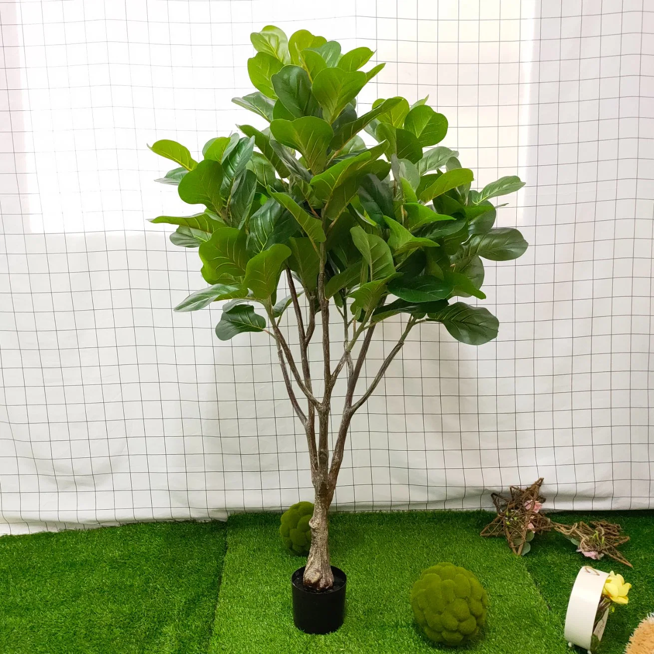 Al por mayor plástico planta sintética Bonsai Artificial Hoja de violín árbol de higo En macetas