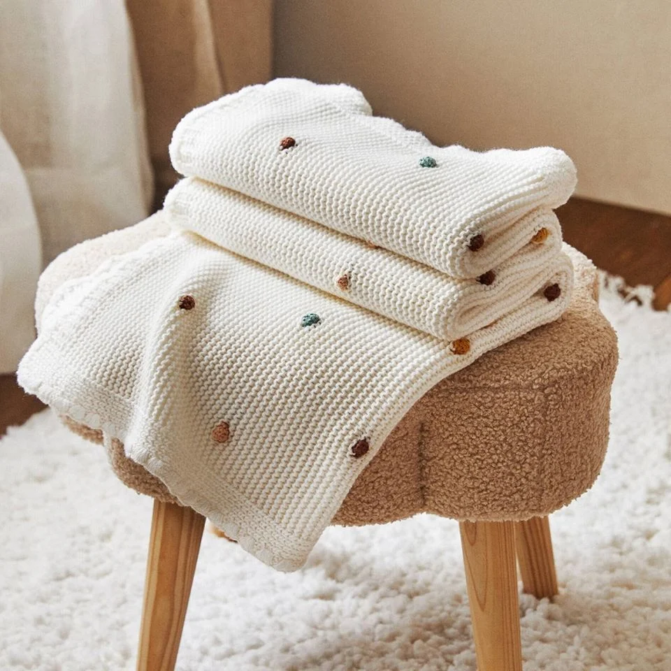 New Design Super Soft Hollow Small Holes Fashion Cotton Pointelle Chunky Organic Knit Baby Blanket