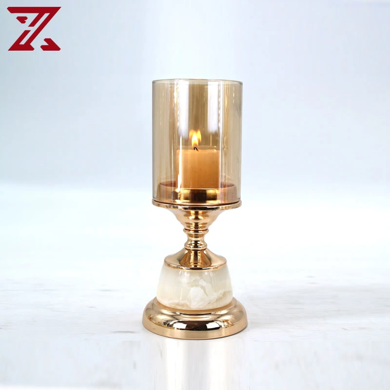 المصنع Direct Metal Gold Candlestick Jade Candle Holder Decor for قطع مركز الزفاف