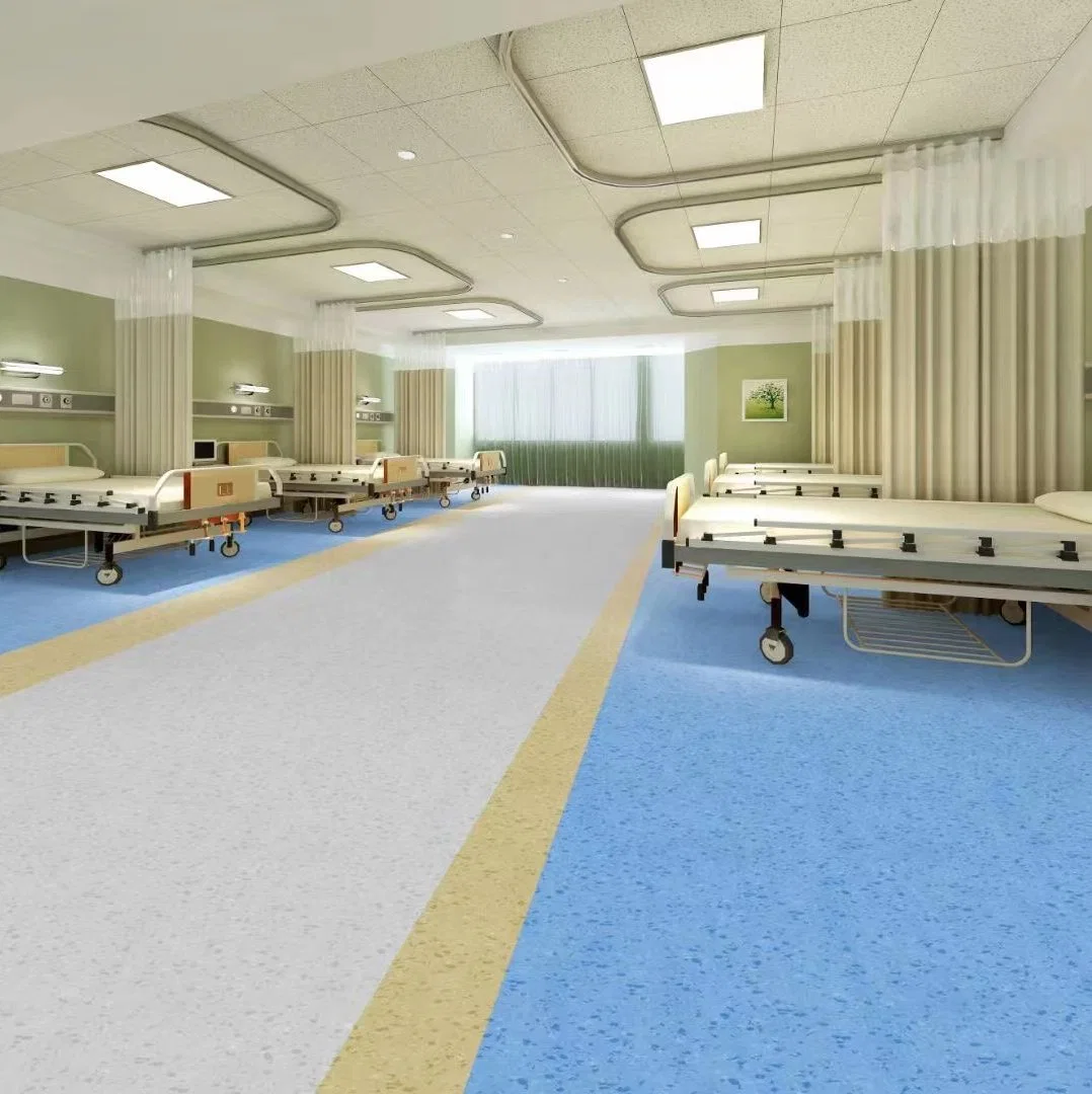 Antistatisch antibakteriell kommerziell homogen PVC Vinyl Blech Roll Flooring für Krankenhaus